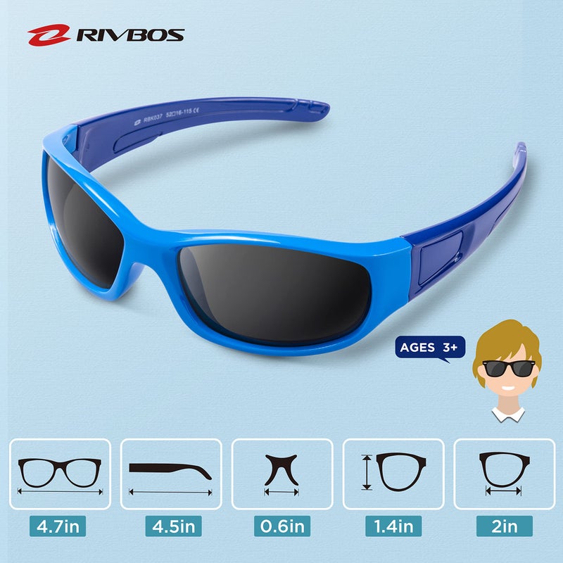 RIVBOS Kids (Age 3-8) Sunglasses Polarized UV Protection Flexible Rubber Glasses Shades with Strap for Boys Girls RBK037-Blue&blue - Image 5